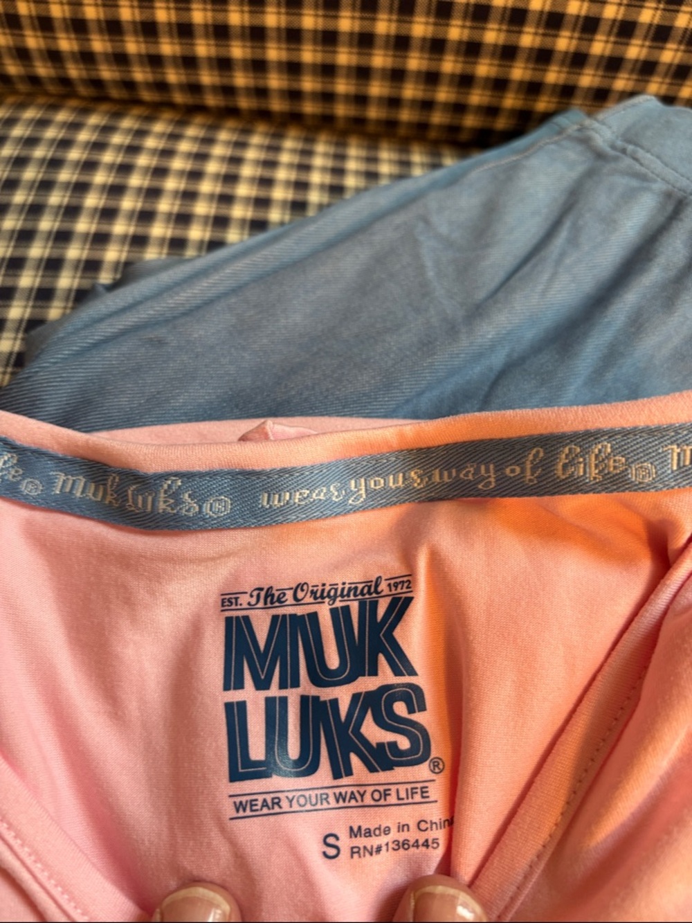 Muk Luks Pink Henley with Blue Layered Tee - Picture 3 of 7